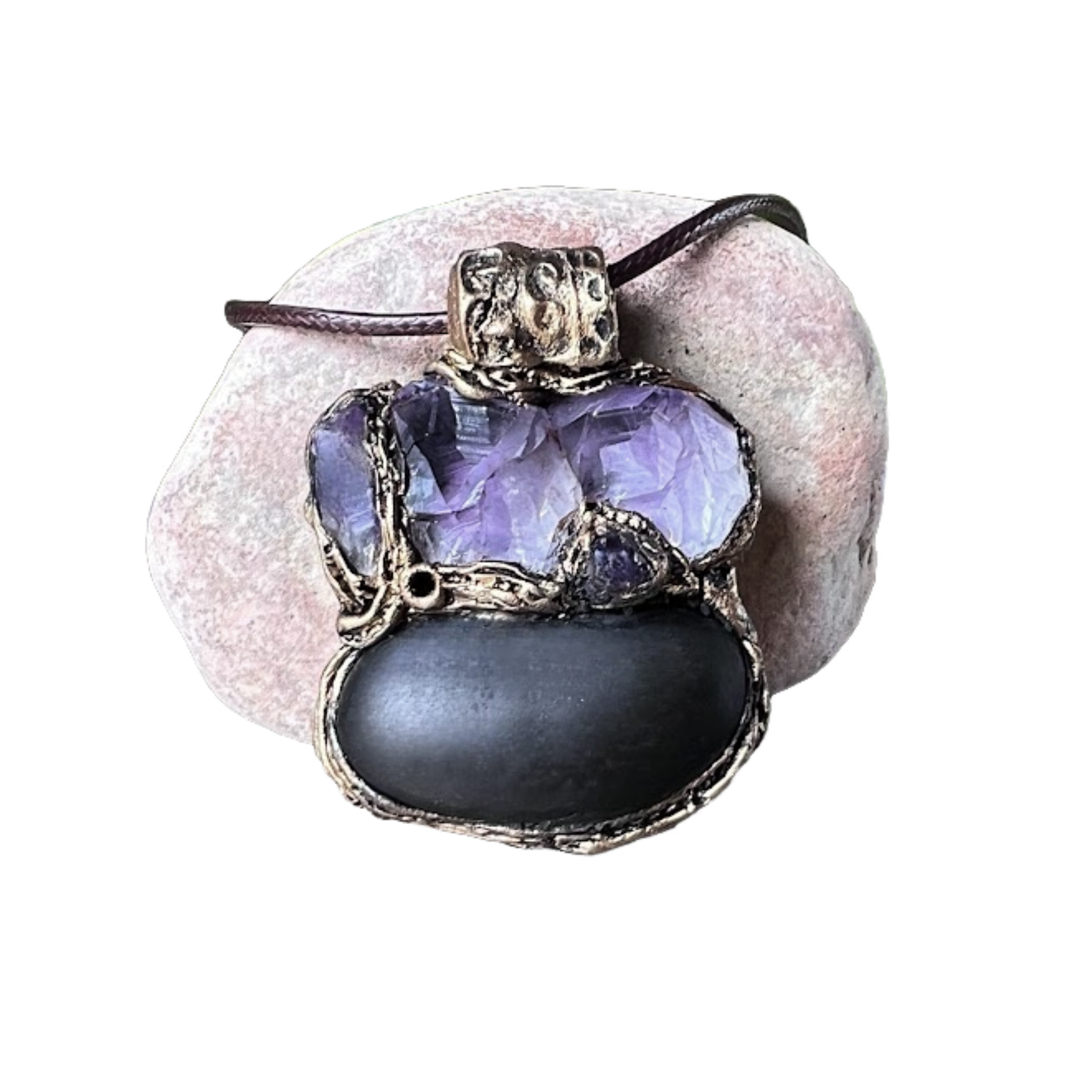 Shungite Raw Amethyst Pendant Necklace - Empath Protection Amulet