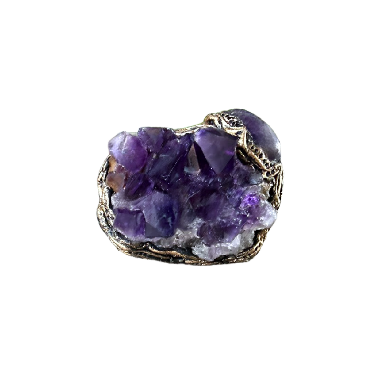 Raw Amethyst druzy cluster geode ring, large stone cocktail ring.