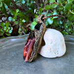 Sardonyx and Obsidian pendant necklace with natural red and black stones, handcrafted protection crystal amulet.