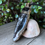 Orthoceras Fossil & Black Onyx Pendant Necklace – large stone protection amulet.