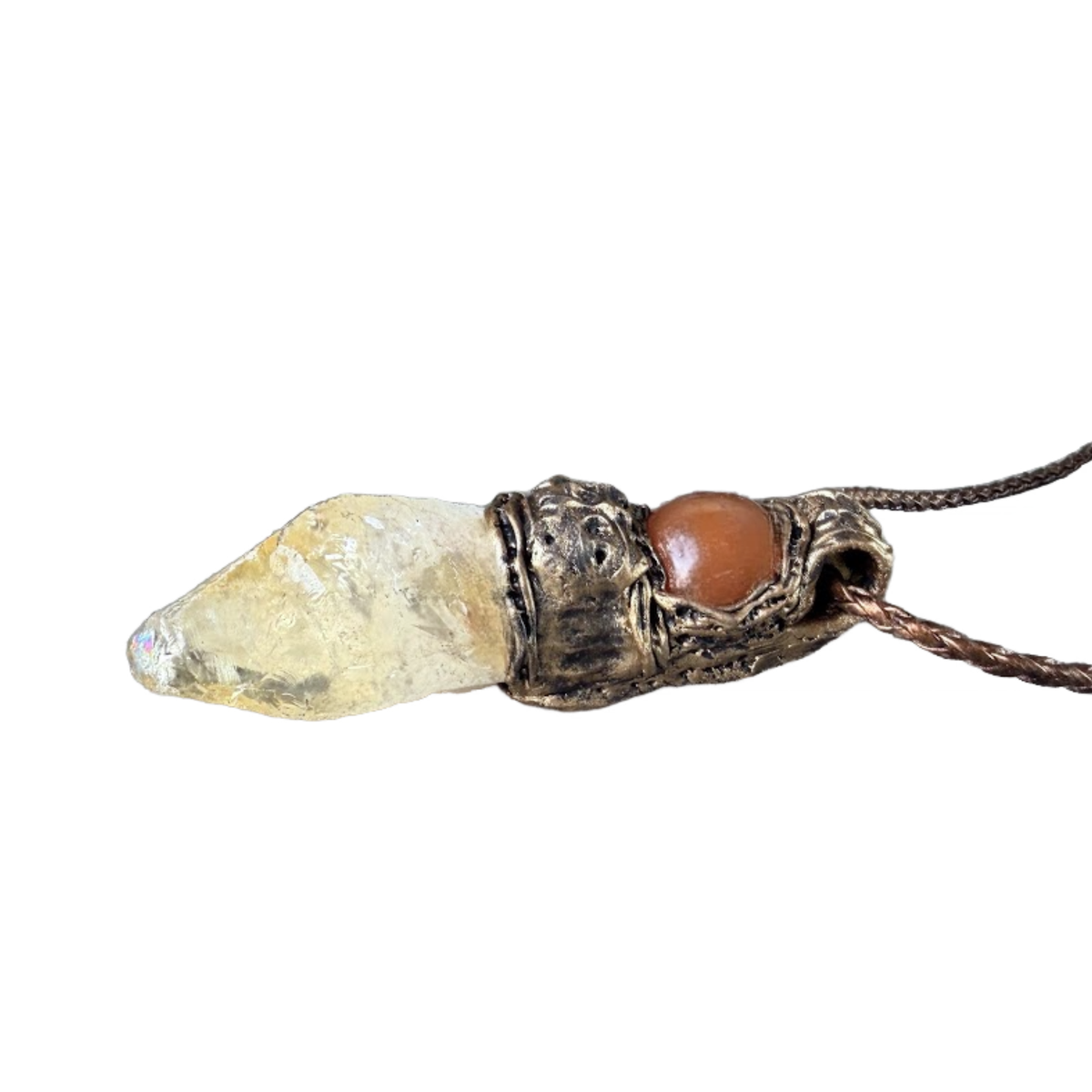 Natural Citrine & Carnelian Pendant Necklace – Large Raw Crystal Amulet.