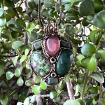 Ruby Zoisite, Jade & Cherry Quartz Pendant Necklace – Crystal Amulet