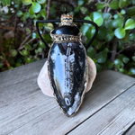 Orthoceras Fossil & Black Onyx Pendant Necklace – large stone protection amulet.