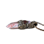 Rhodochrosite, Ruby and Cherry Quartz pendant necklace with large natural pink and red stones, handcrafted one-of-a-kind love crystal amulet.