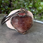 Golden Healer Quartz and Sunstone heart pendant necklace, radiant healing crystal amulet.