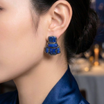 Lapis Lazuli and Sodalite Blue Stone Earrings  Statement Clip-on