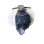 Black Kyanite & Amethyst Empath protection amulet necklace.