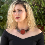 Chunky Red Jasper and Murano glass choker necklace, statement art jewelry.