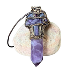 Amethyst and Tanzanite gemstone pendant necklace — spiritual crystal amulet for intuition, peace, and mindfulness.