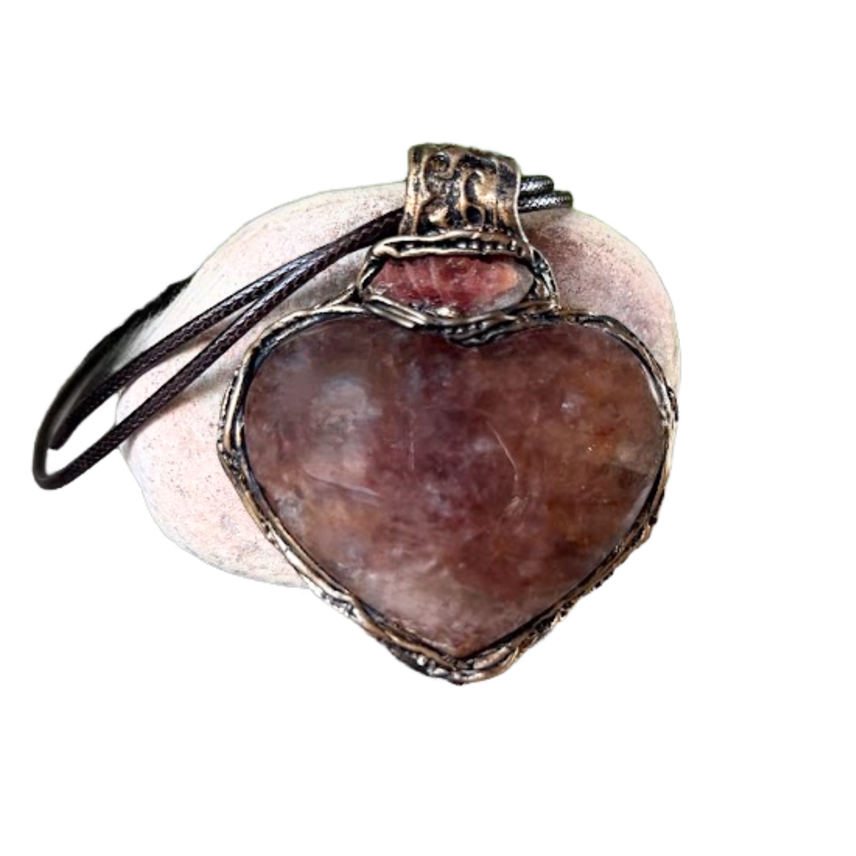 Golden Healer Quartz and Sunstone heart pendant necklace, radiant healing crystal amulet.