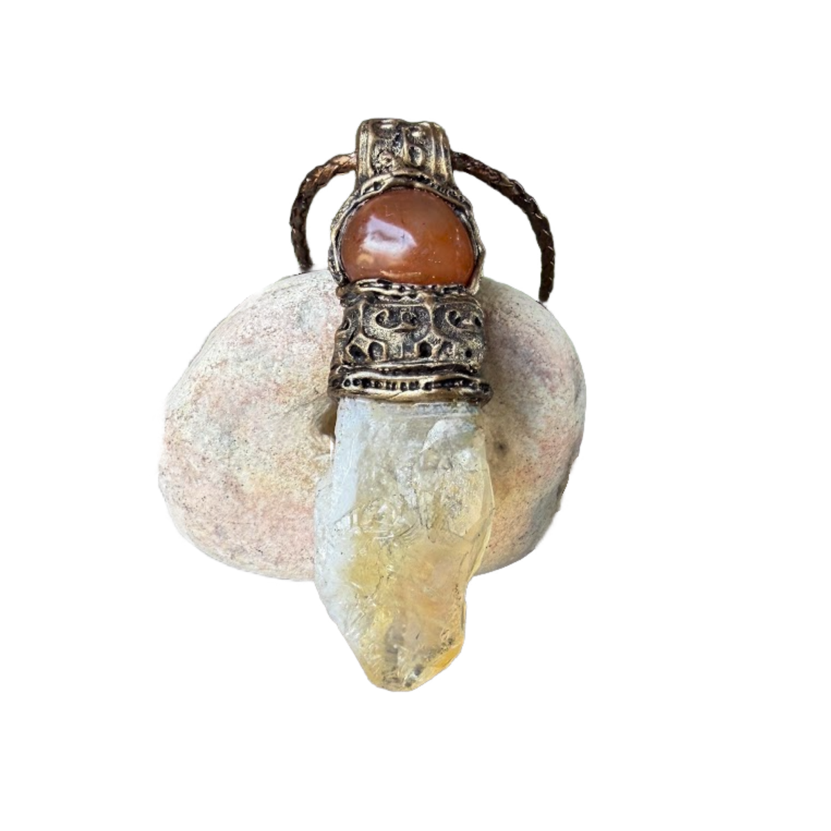 Natural Citrine & Carnelian Pendant Necklace – Large Raw Crystal Amulet.