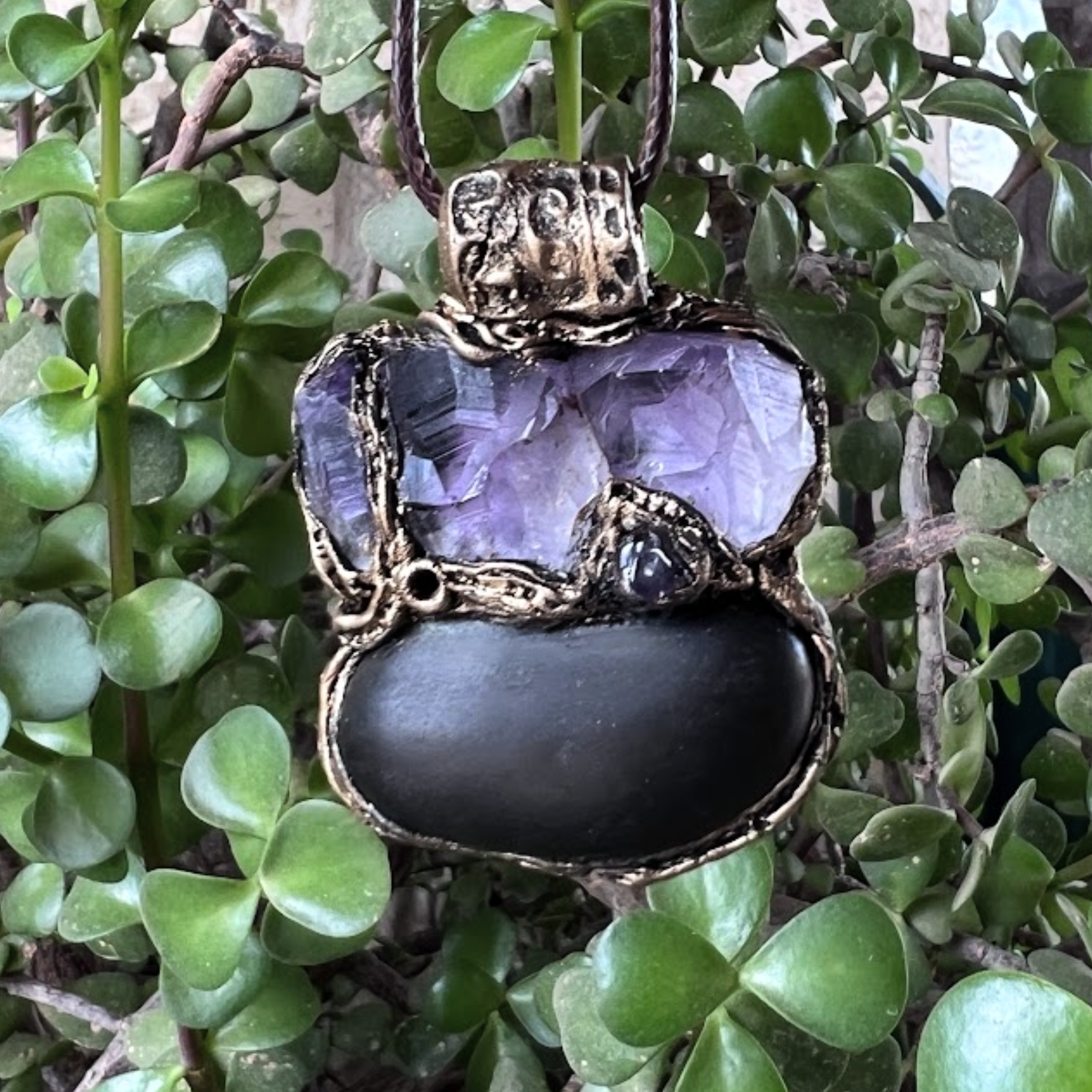 Shungite Raw Amethyst Pendant Necklace - Empath Protection Amulet