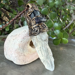 Black Tourmaline, Calcite and Amethyst pendant necklace with natural gemstones, handcrafted one-of-a-kind empath protection amulet.