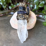 Black Tourmaline, Calcite and Amethyst pendant necklace with natural gemstones, handcrafted one-of-a-kind empath protection amulet.