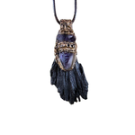 Black Kyanite and Amethyst Pendant Necklace Empath Protection Crystal Amulet