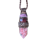 Rhodochrosite, Ruby and Cherry Quartz pendant necklace with large natural pink and red stones, handcrafted one-of-a-kind love crystal amulet.