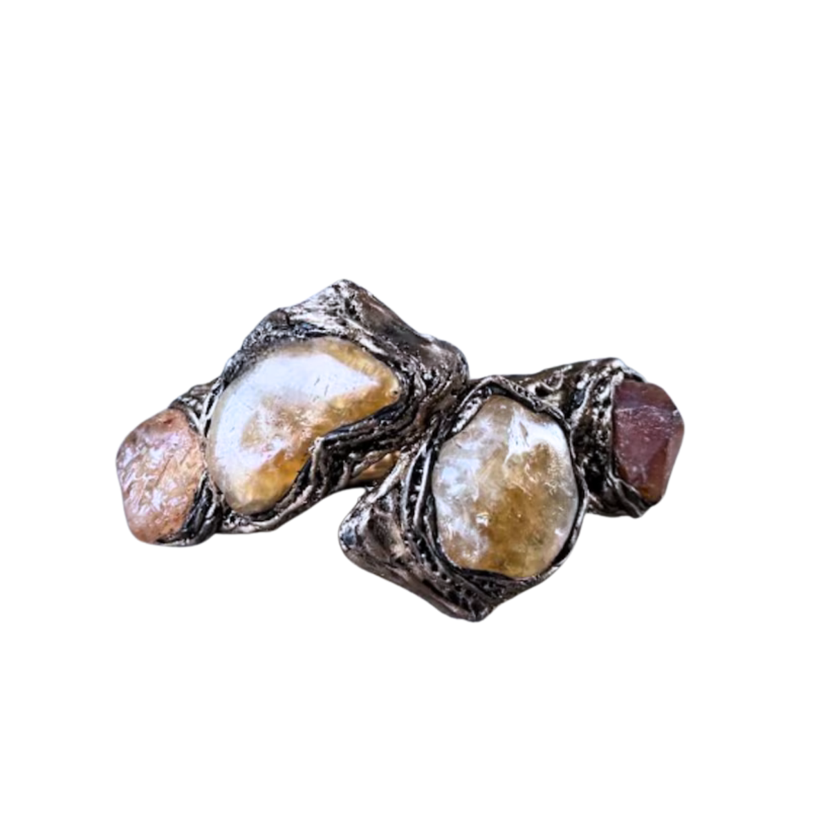 Citrine and Pyrite Chunky Bracelet - Statement Gemstone Cuff