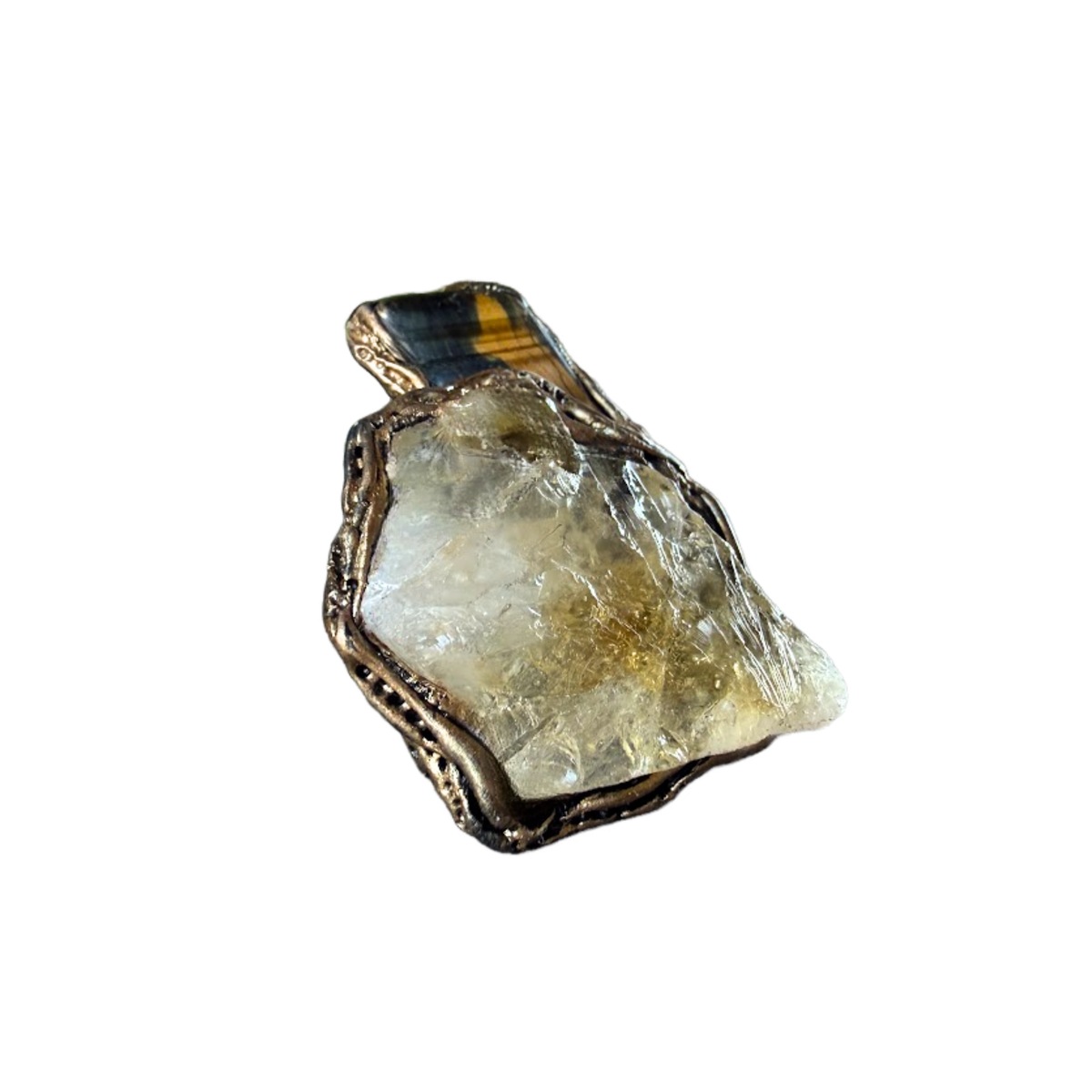 Citrine and Tiger’s Eye statement ring with large natural golden-brown stones, handcrafted oversized chunky cocktail ring.