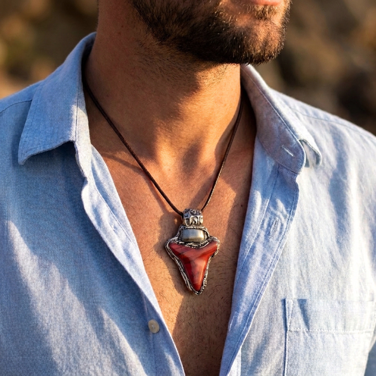Pyrite Red Jasper Pendant Necklace - Natural Stone Talisman