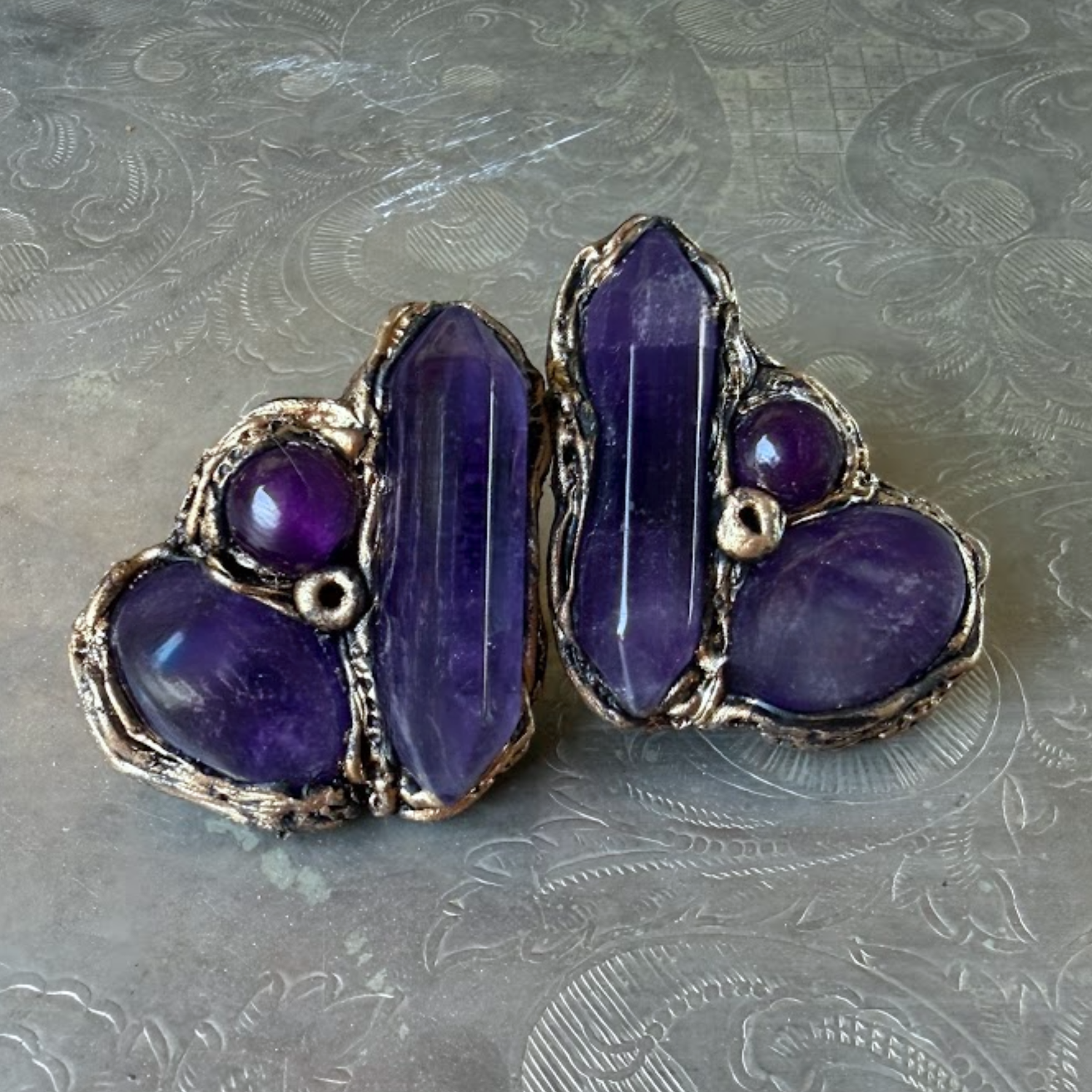 Amethyst Crystal Stud Earrings – Purple Gemstone Statement Earrings