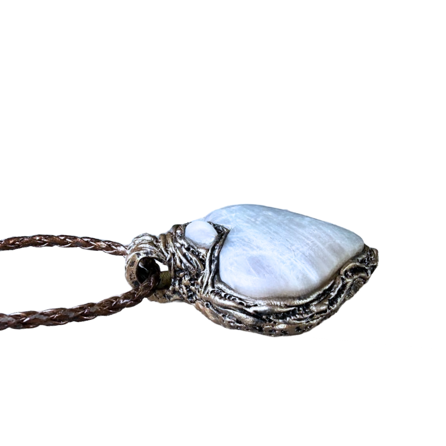 Moonstone and Pearl heart pendant necklace with luminous natural gemstones, handcrafted large one-of-a-kind crystal amulet.