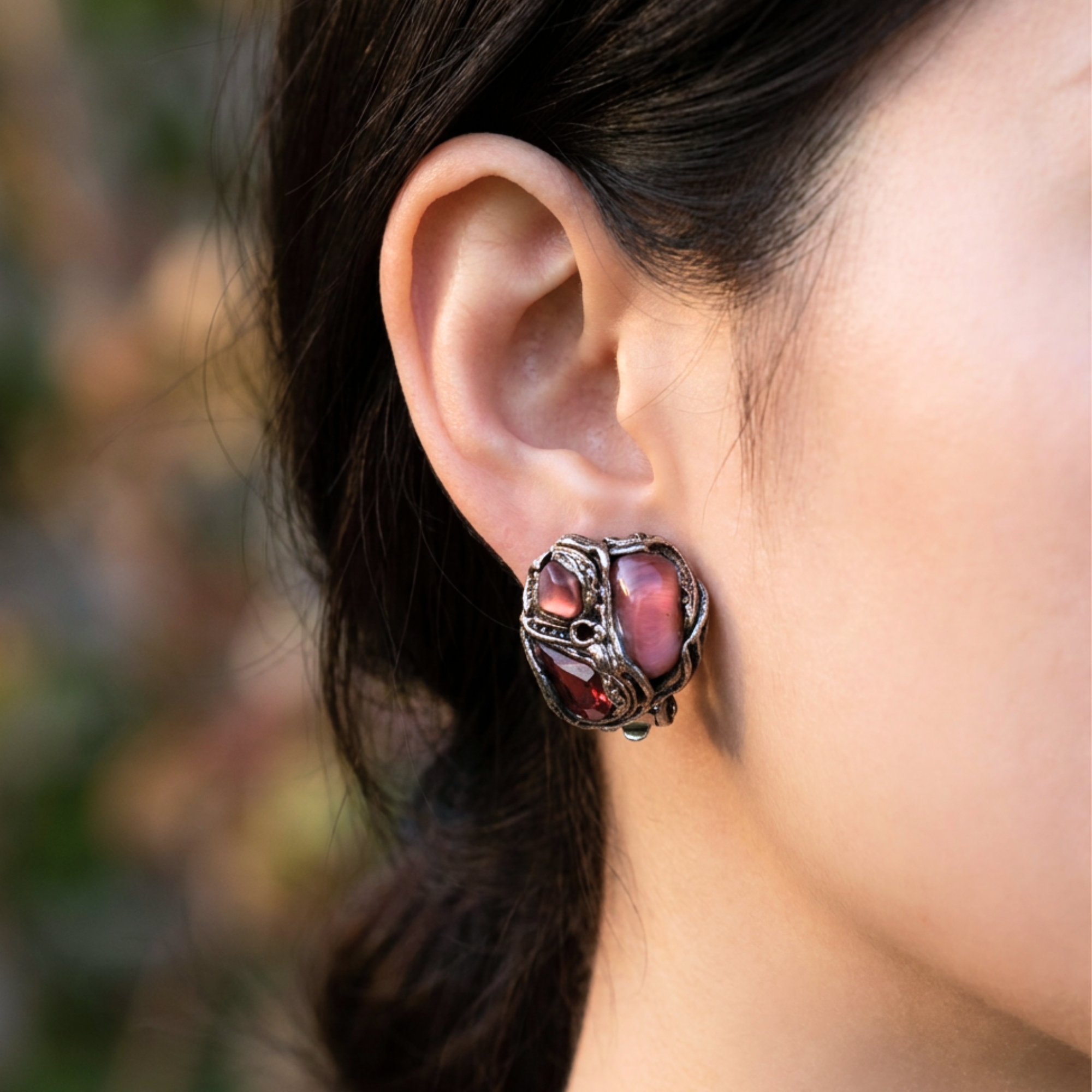 Cherry Quartz Crystal Earrings – Pink Stone Cluster Stud Earrings