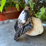 Black Kyanite & Tourmaline Quartz pendant necklace with natural raw crystals. A one-of-a-kind empath protection amulet for grounding and clarity.