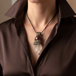 Natural Citrine & Carnelian Pendant Necklace – Large Raw Crystal Amulet.