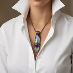 Blue Kyanite and Lapis Lazuli Crystal Pendant Necklace - Raw Healing Stone Amulet