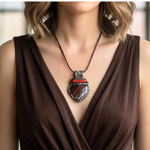 Red Jasper Jaspilite pendant necklace with natural red Jasper and silvery Hematite, handcrafted one-of-a-kind crystal amulet.