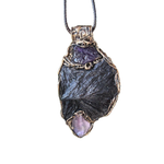 Black Kyanite & Amethyst Empath protection amulet necklace.