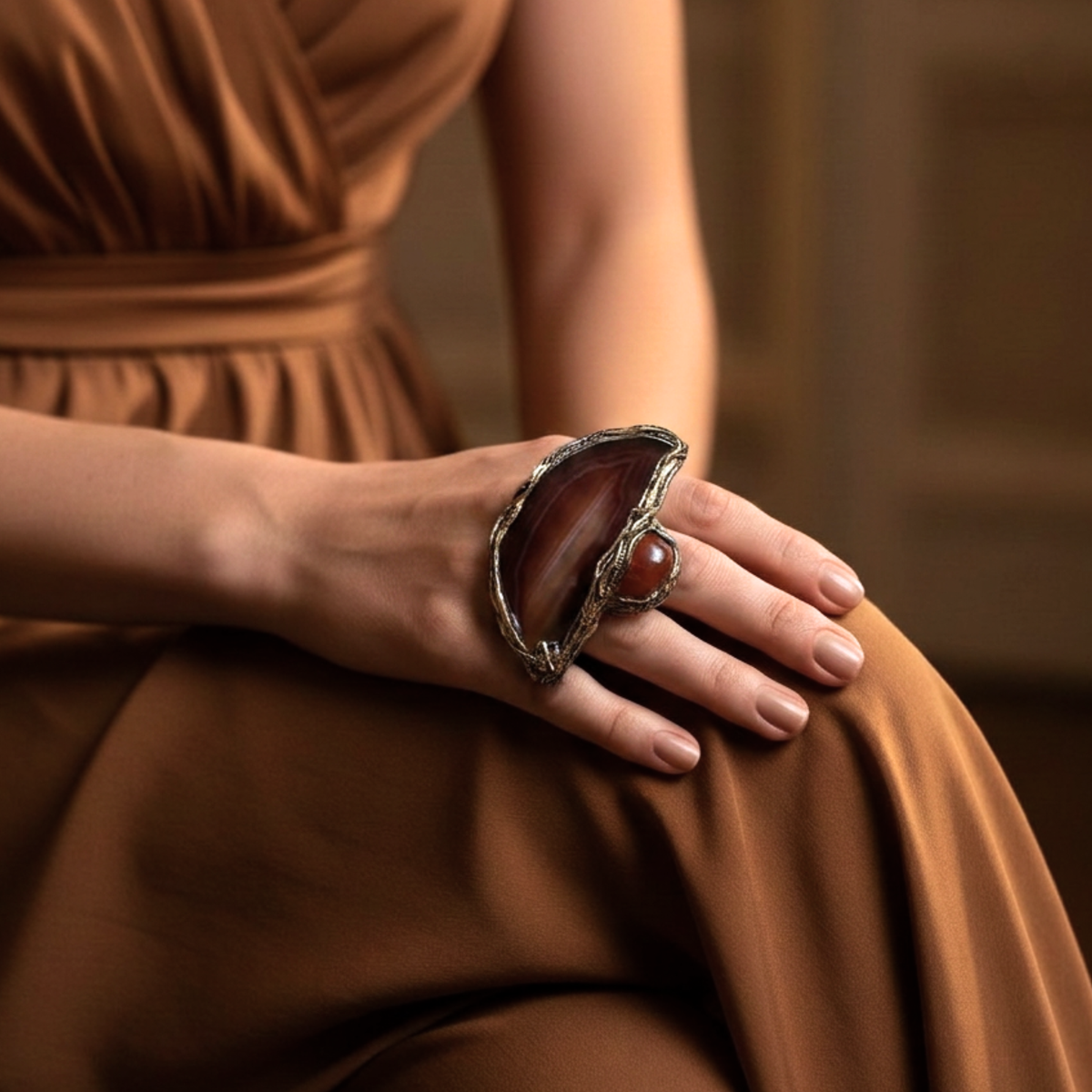 Chunky Carnelian gemstone oversized statement ring.