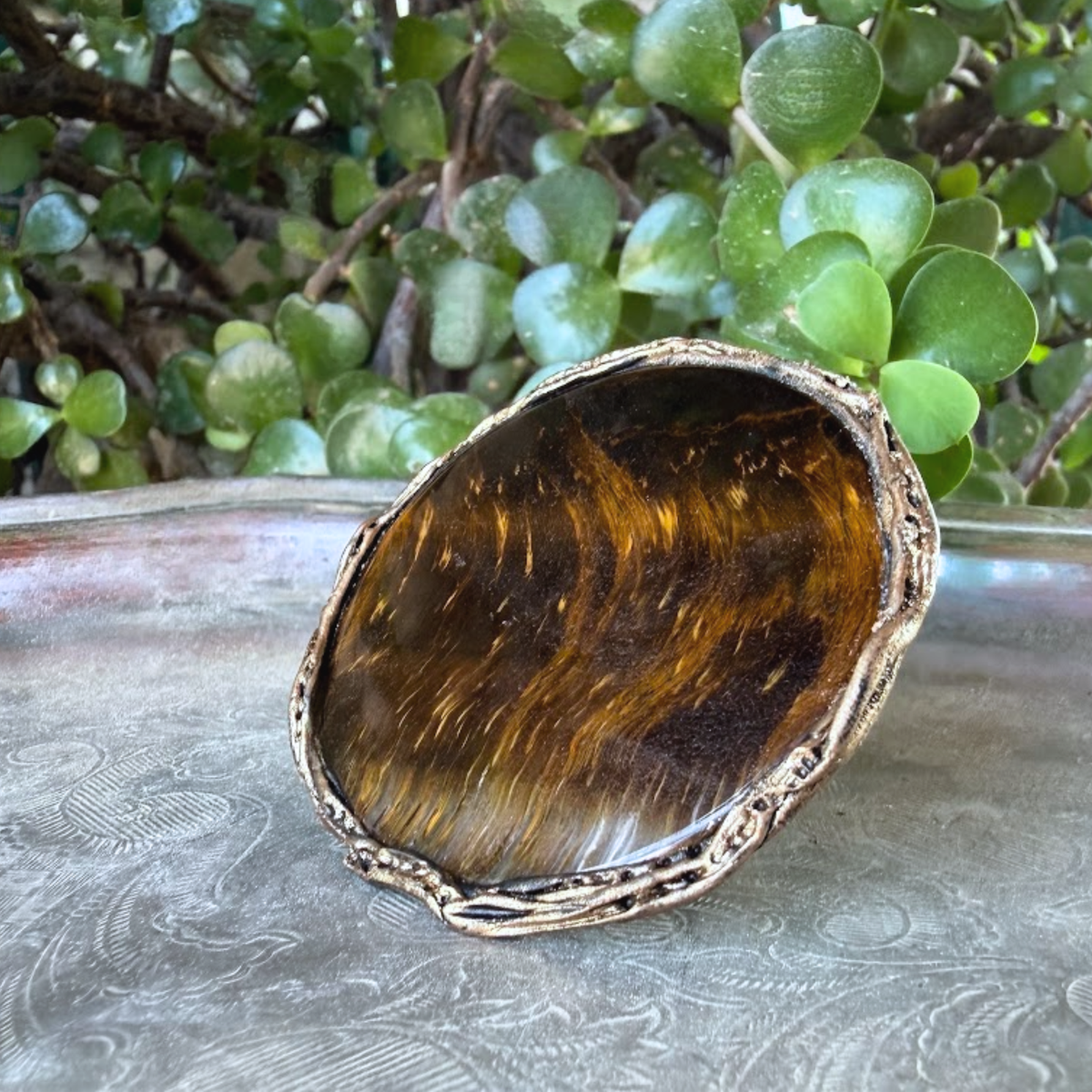 Statement Tiger Eye Ring - Chunky Round Big Gemstone Cocktail Ring