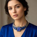 Lapis Lazuli and Sodalite Chunky Necklace -  Blue Stone Statement Wide Choker