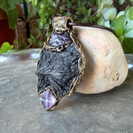 Black Kyanite & Amethyst Empath protection amulet necklace.