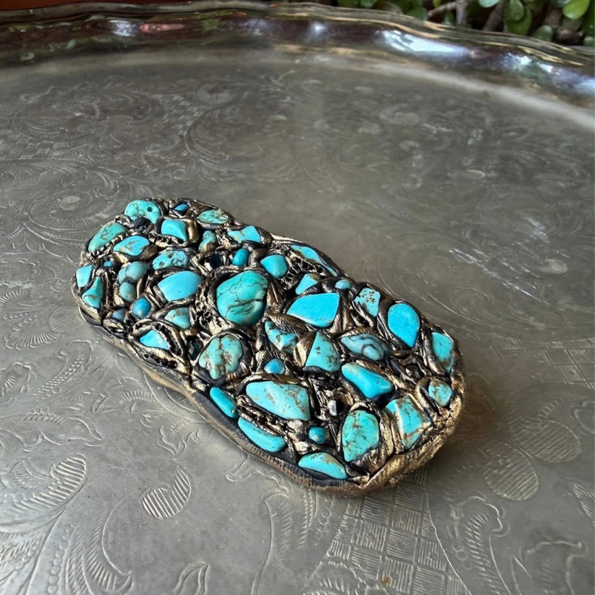 Extra Large Turquoise Statement Brooch -  Contemporary Oversized Cluster Pin