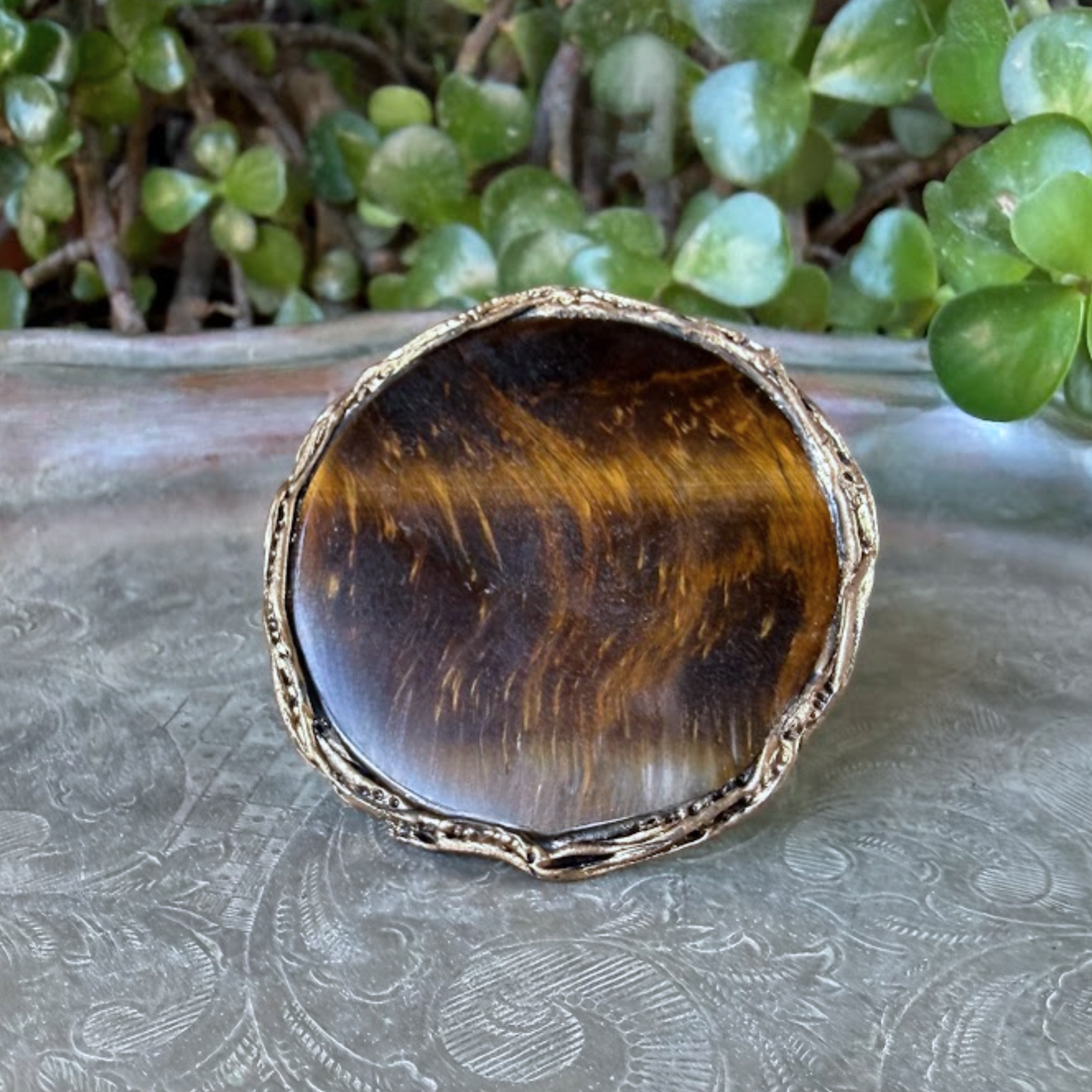Statement Tiger Eye Ring - Chunky Round Big Gemstone Cocktail Ring