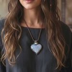 Moonstone and Pearl heart pendant necklace with luminous natural gemstones, handcrafted large one-of-a-kind crystal amulet.