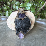 Black Kyanite & Amethyst Empath protection amulet necklace.