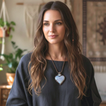 Moonstone and Pearl heart pendant necklace with luminous natural gemstones, handcrafted large one-of-a-kind crystal amulet.