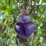 Chunky Amethyst Necklace - Purple Heart Crystal Pendant.
