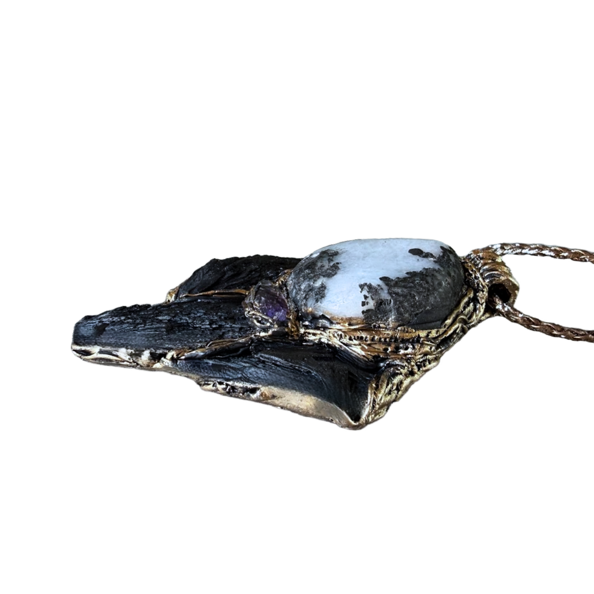 Black Kyanite & Tourmaline Quartz pendant necklace with natural raw crystals. A one-of-a-kind empath protection amulet for grounding and clarity.