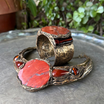 Red Jasper Stone Wide Cuff Bracelet Chunky Statement Jewelry