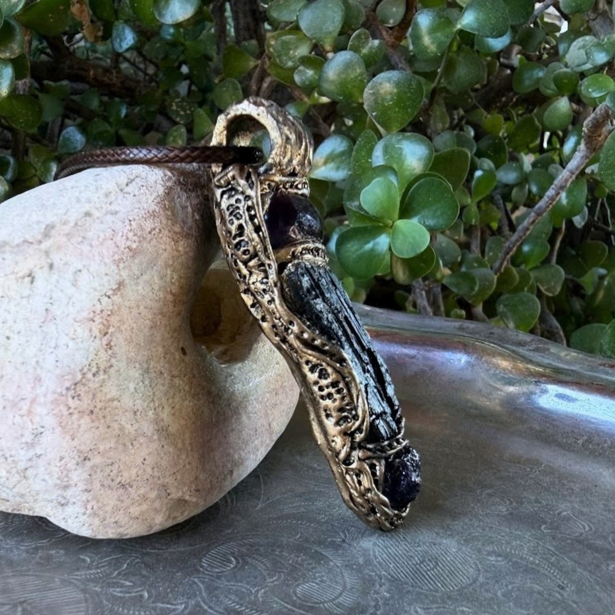 Black Tourmaline & Amethyst Pendant Necklace - Empath Protection Crystal Amulet.