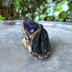 Black Kyanite and Amethyst statement ring with natural black and purple crystals, handcrafted one-of-a-kind chunky cocktail ring.