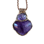 Chunky Amethyst Necklace - Purple Heart Crystal Pendant.