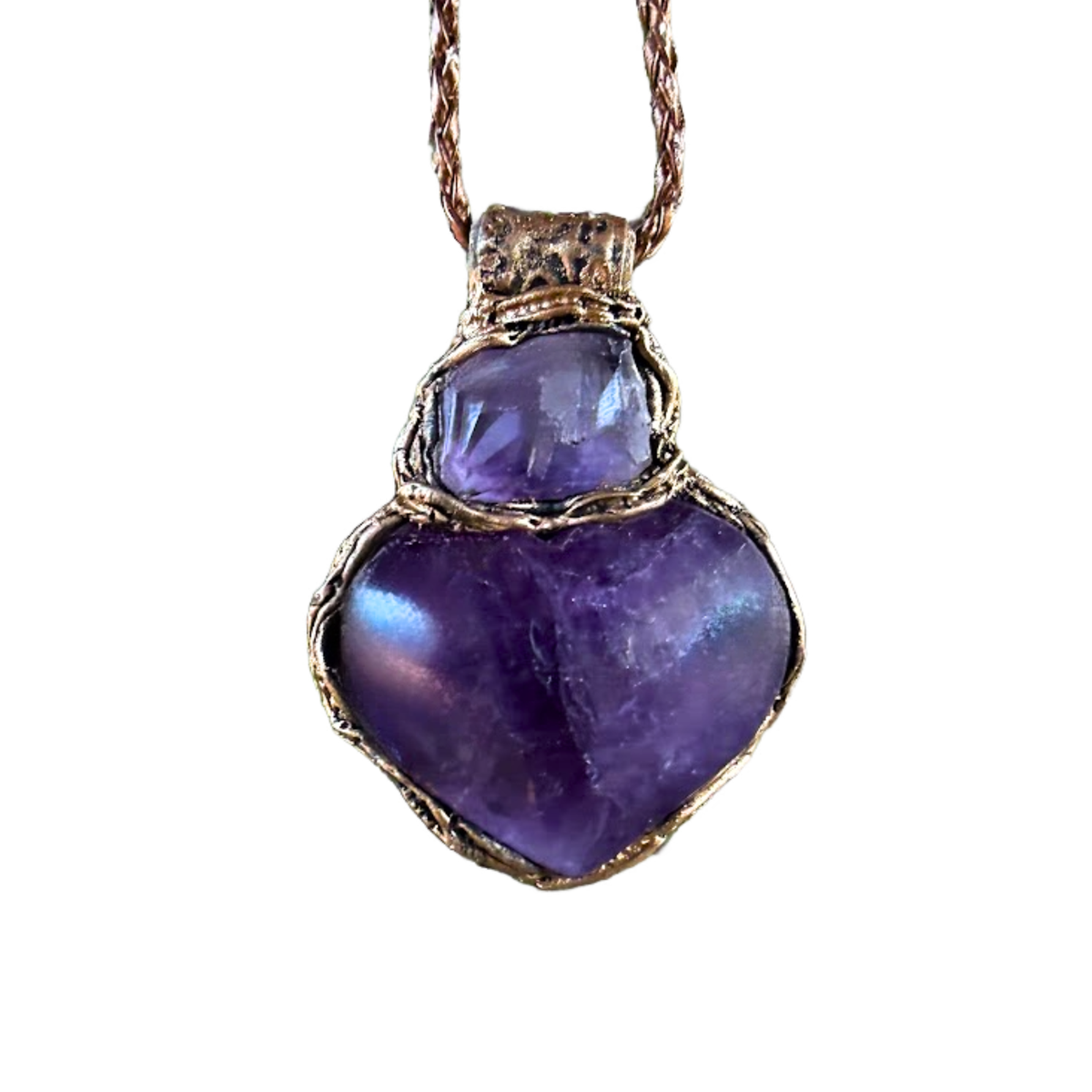 Chunky Amethyst Necklace - Purple Heart Crystal Pendant.