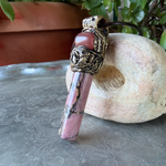 Rhodonite & Cherry Quartz Crystal Amulet - Pink Stone Pendant Necklace.