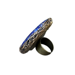 Large lapis lazuli blue stone cocktail ring, bold statement natural gemstone jewelry.