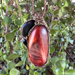 Sardonyx and Obsidian pendant necklace with natural red and black stones, handcrafted protection crystal amulet.